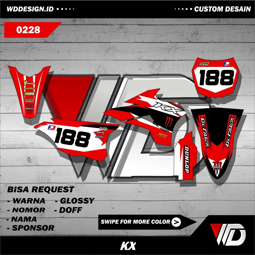 SKL 0228 Decal stiker sepeda motor kx 250 full body motif hitam putih warna warni keren