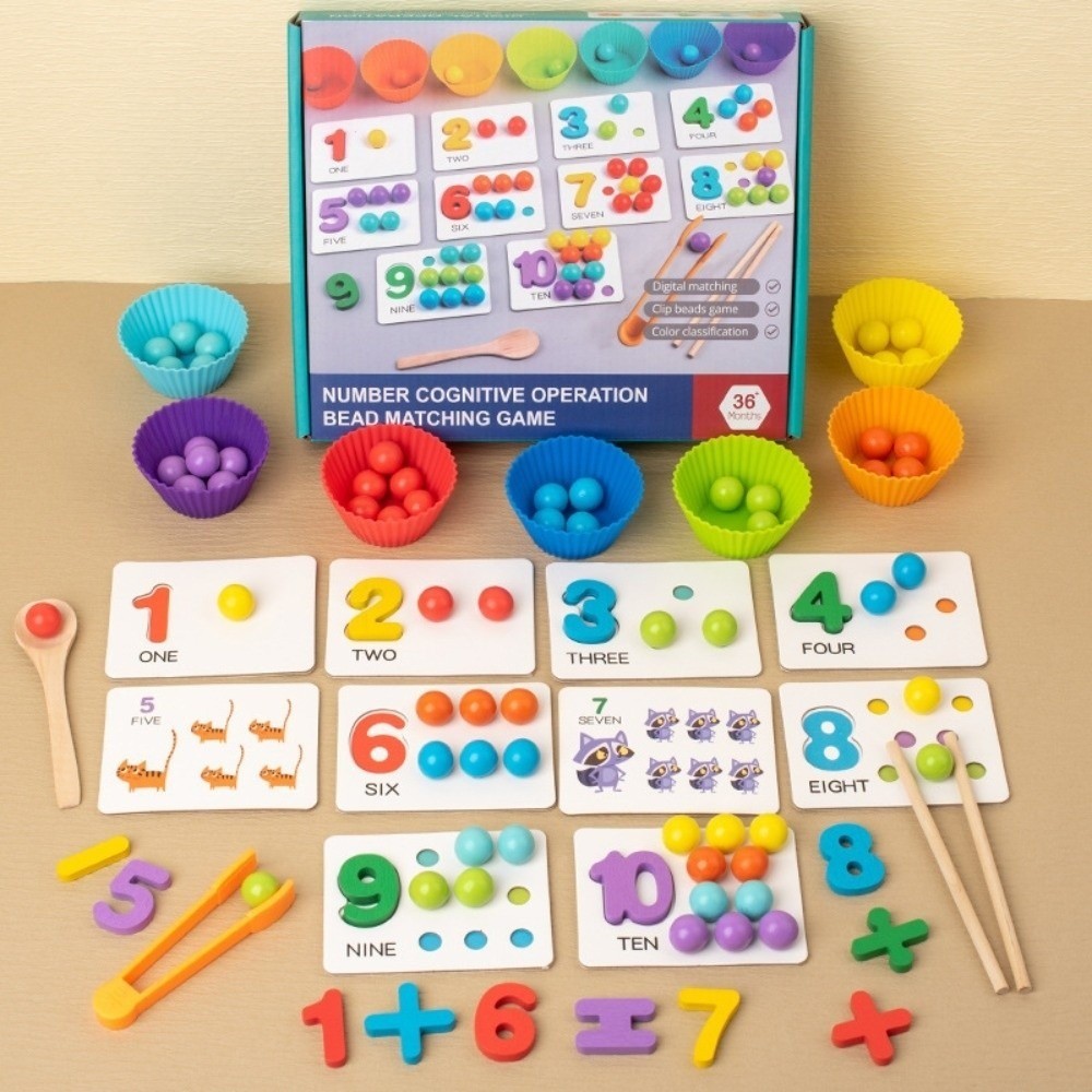 Wooden Clip Beads Early Educational Fine Motor Training Color Matching Beads Game Arithmetic Colorfu