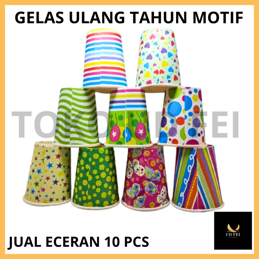 (10 PCS) Gelas Ultah / Gelas Motif / Paper Cup Motif / Paper Cup