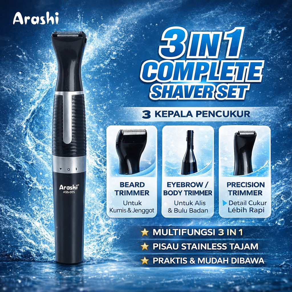 ARASHI ELECTRIC SHAVER Pencukur Bulu Halus ASS 002 / Alat Pencukur Jenggot & Kumis Set Elektrik - DN