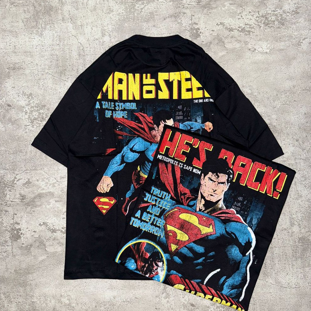 Baju Kaos Pull&Bear Oversize Superman - T Shirt Vintage Superman Oversized Black 20s Kaos Pria