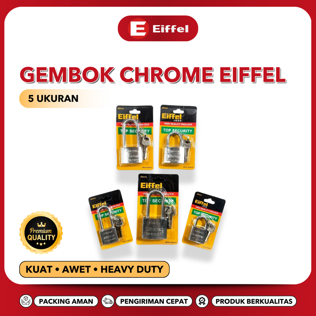 GEMBOK PANJANG PENDEK GEMBOK CHROME MERK EIFFEL (PER PCS) 30, 40, 50 mm GEMBOK SERBAGUNA - EIFFEL