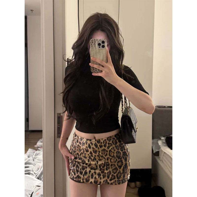 ChubChic COD Rok Mini Wanita Motif Macan Tutul dengan Payet Emas Gaya Fashion 2026, Model Sarung Ram