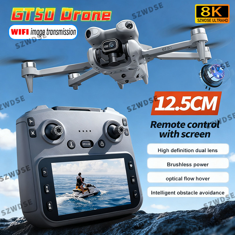 Drone GT50 Mini 5 Pro 8K Baru dengan Layar, Quadcopter Tanpa Sikat dengan Pemosisian Aliran Optik, K