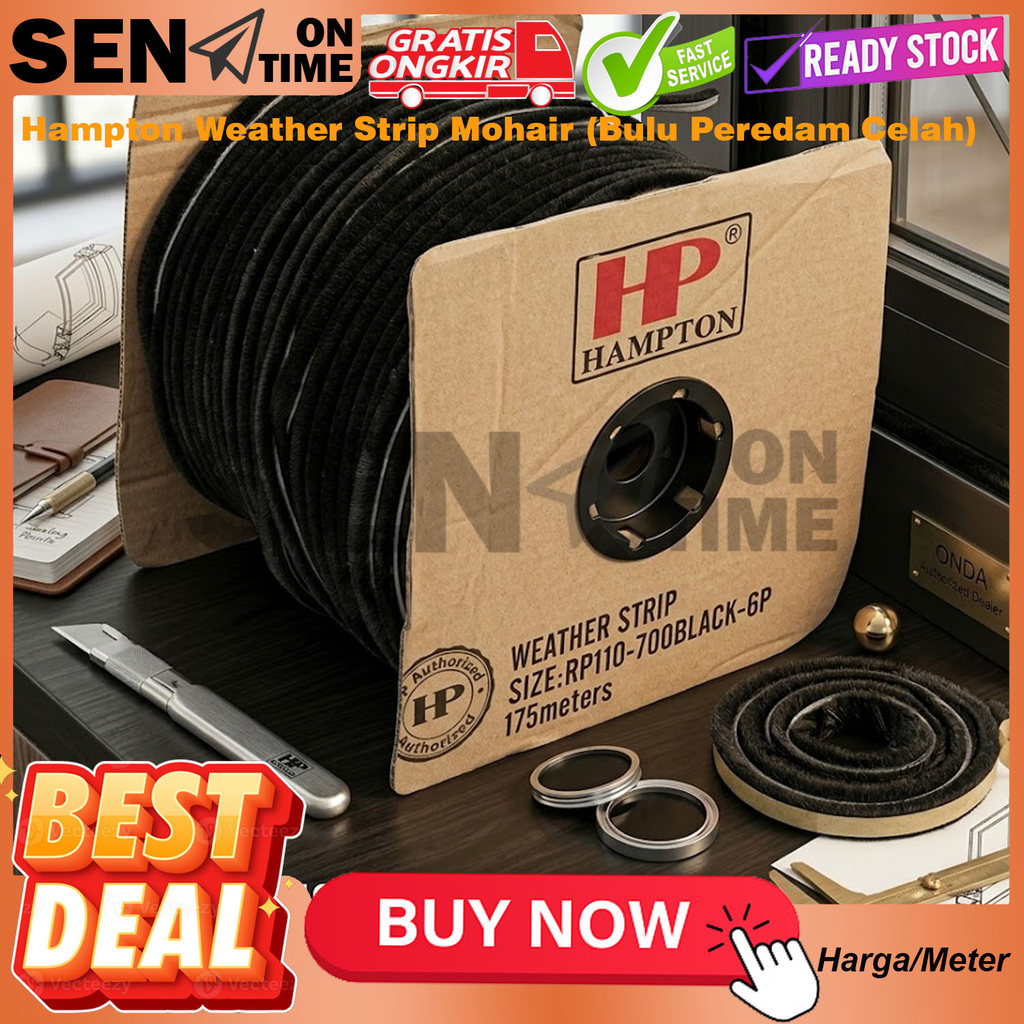Mohair Bulu Hampton HP Weather Strip Per Meter Peredam Suara Penahan Pintu Jendela Karet Penutup Cel