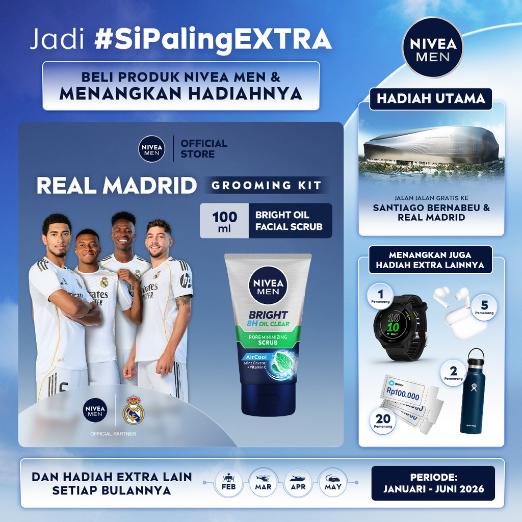 NIVEA MEN Face Scrub Bright Oil Clear Pore Minimizing Scrub 100ml - Sabun cuci muka pria scrub mence