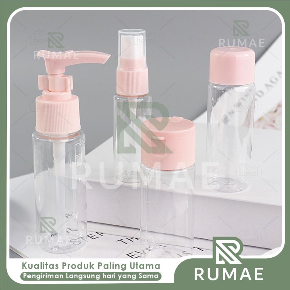 RUMAE Botol Kosmetik Travel Set Spray Pump Sabun Cair Dengan Pouch Organizer Mini Untuk Skincare Mak