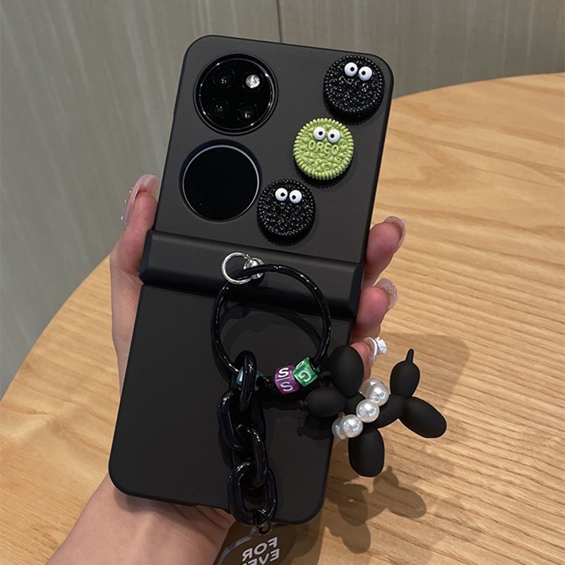 Casing Ponsel Pelindung Engsel Cokelat Cantik Full Armor untuk Huawei P50 Pocket dengan Gantungan Po