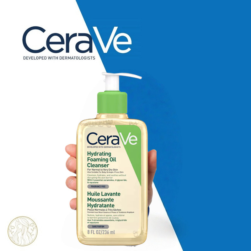 Cerave Hydrating Foaming Oil Cleanser-236ml For Dry to Very Dry SkinWith Lightweight Cleansing Oil f
