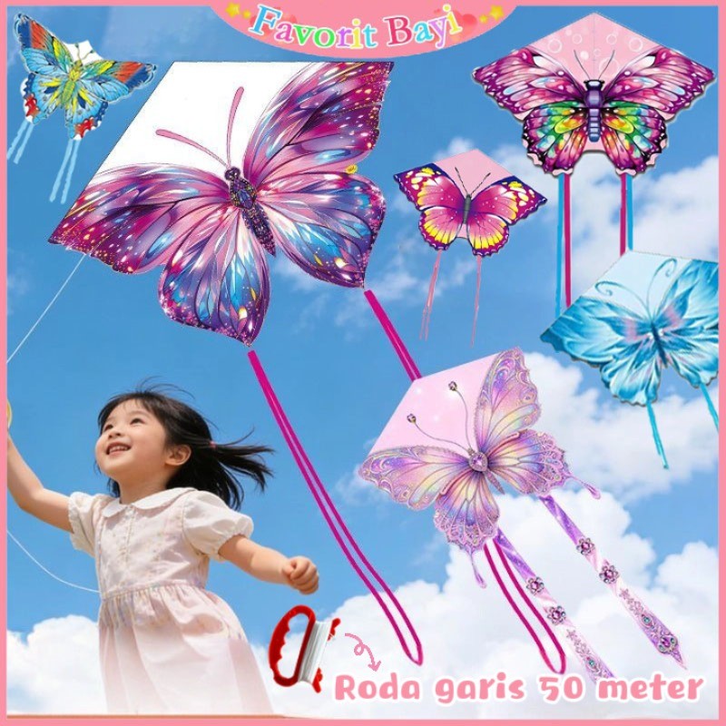 Layang Gambar Kupu Kupu Super Besar Layang-layang Anak Dengan Gulungan Tali 50 Meter Layang-layang K