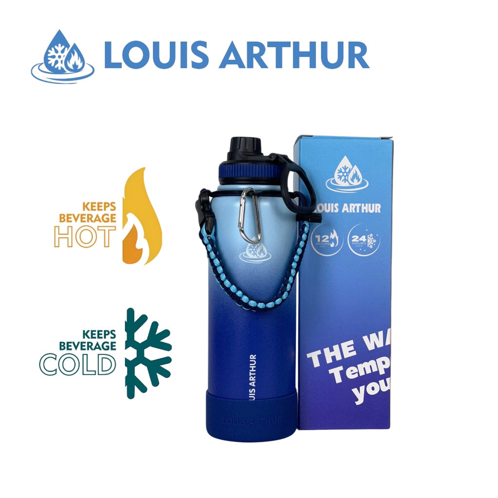 LOUIS ARTHUR  Botol Air Portabel 304 Stainless Steel Olahraga dengan Pegangan Insulasi Vakum
