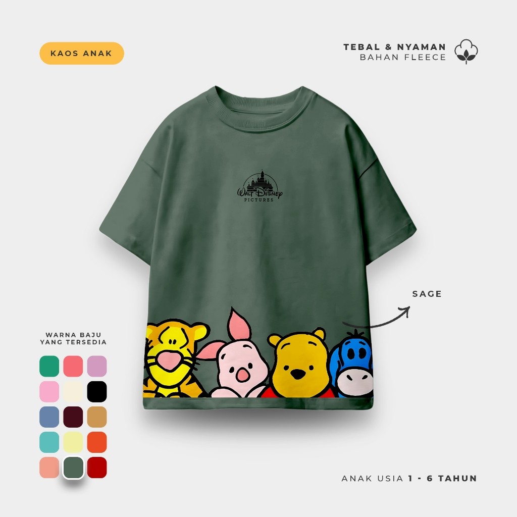 Kaos Anak Lengan Pendek Baju Anak Ula Kids Kaos Disney Character Usia 1 - 6 Tahun Hoodie Josss