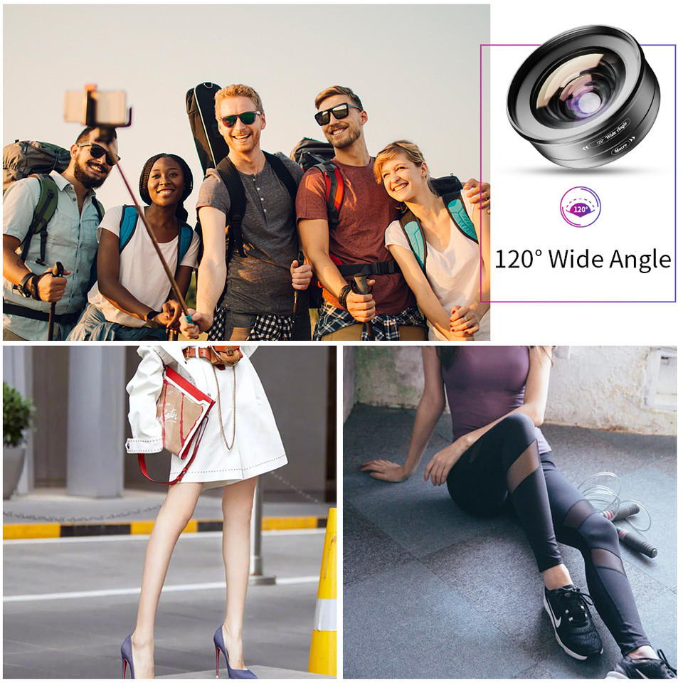 APEXEL HD Camera Phone Lens kit 120 degree 4K Wide angle 10x macro lens +CPL star filter for iPhonex