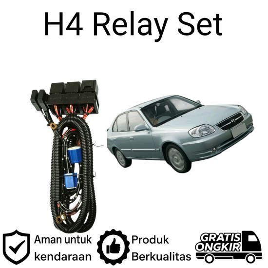 AM Relay Set Lampu Utama LED H4  Mobil Hyundai Avega