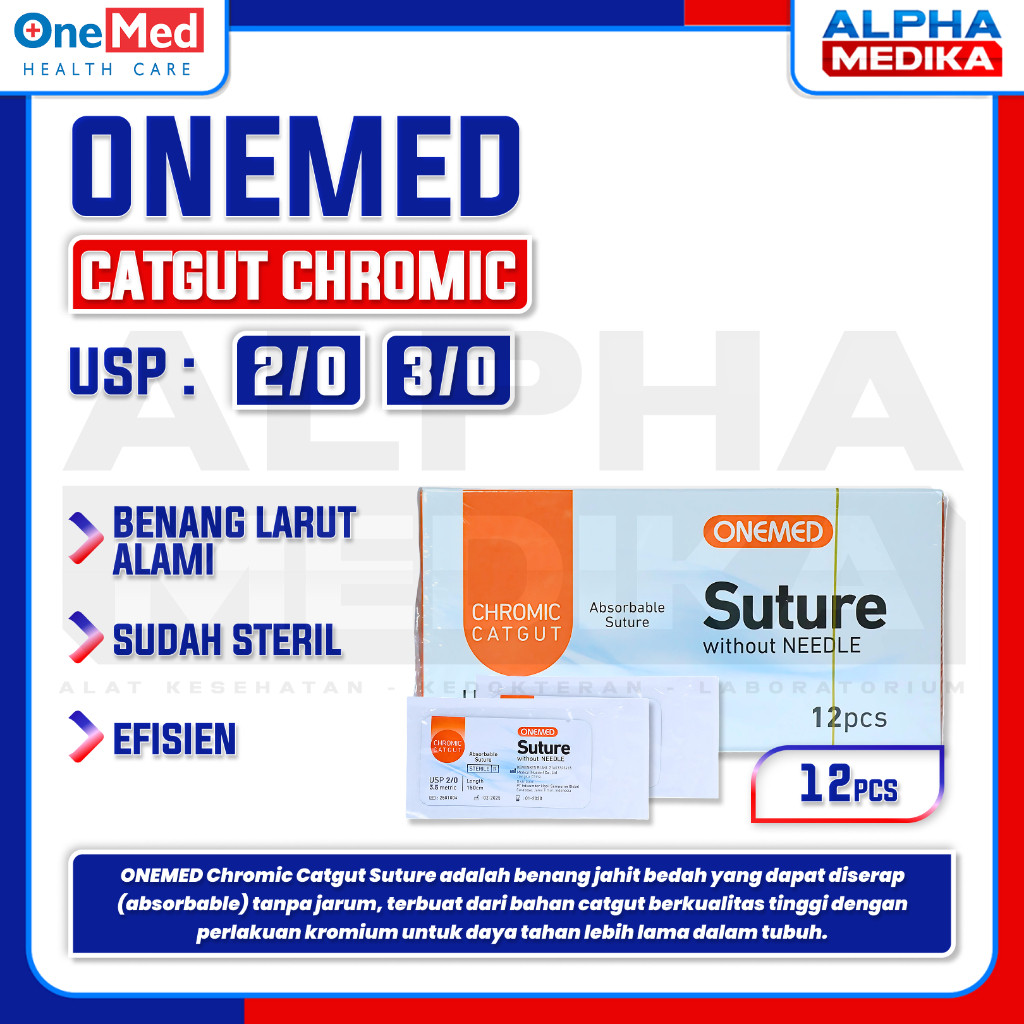 ONEMED - CATGUT CHROMIC TANPA JARUM Onemed "BOX" / Benang Jahit CHROMIC TANPA JARUM / Suture Without
