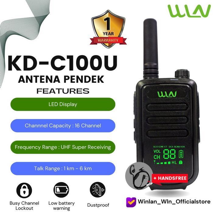 HT Satuan Walkie talkie KD - C100U Two-Way Radio WLN Layar LED + HF - Antena Kecil