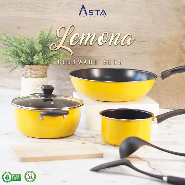 Asta Panci Anti Lengket Tutup Kaca Set Lengkap Lemona 7 pcs Kuning Masak - Kuning