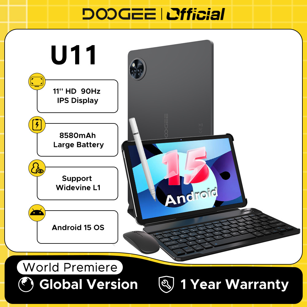 DOOGEE U11 Android 15 Tablet 11" Ultra-clear 90Hz splay 16GB(4+12) 128GB 8580mAh Battery Unisoc T606