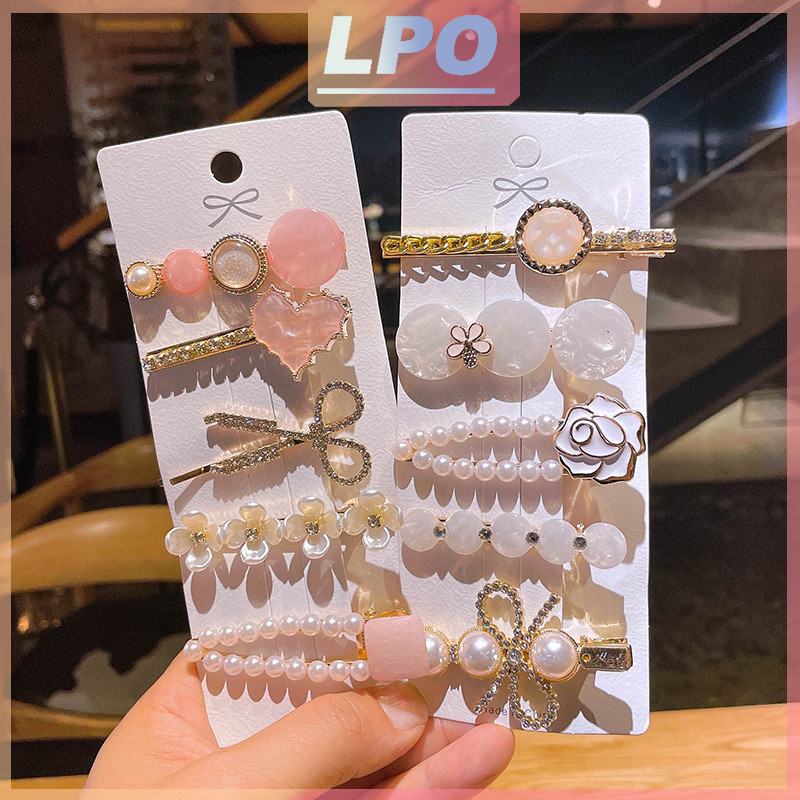 Lpink Official Jepitan Rambut Wanita H948 Set 5 Pcs - Hair Pin Mawar & Model Love Mutiara Retro Klip