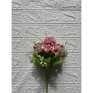 Bunga Rose Buket Warna Pastel Artificial Mawar Plastik Hias Dandelion Pompom - Ungu