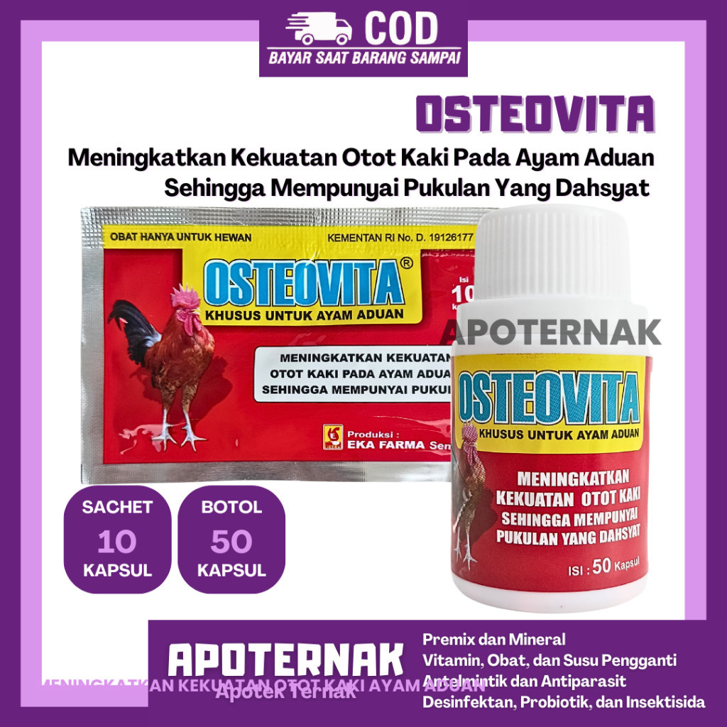 OSTEOVITA KAPSUL - Vitamin Ayam Aduan Penguat Kaki Pukulan - Osteovita Kapsul Ayam - Osteovita Obat 