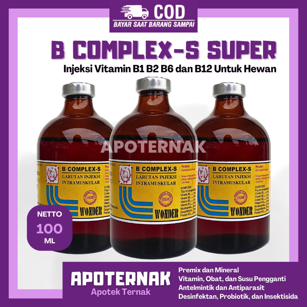 B COMPLEX-S 100 ml | Vitamin B Kompleks Injeksi Hewan | Vitamin B Complex Komplek B1 B2 B6 B12 | WON