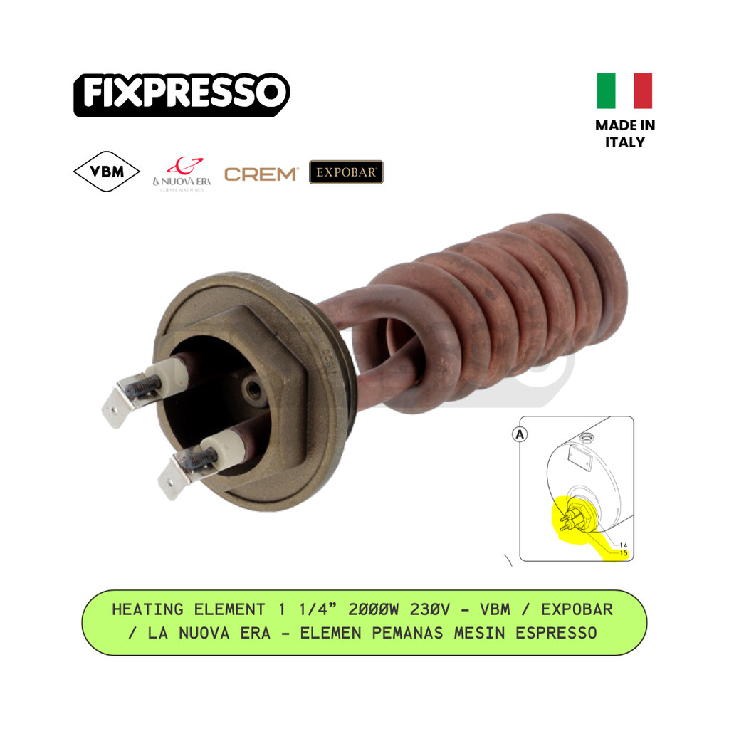 Heating Element 1 1/4 2000W 230V – VBM / Expobar / La Nuova Era – Elemen Pemanas Mesin Espresso