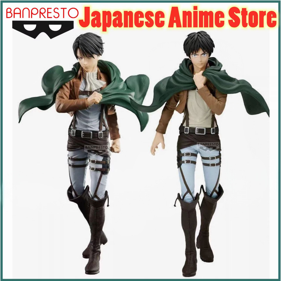 Original BANDAI Attack on Titan Anime Eren Jaeger & Levi Ackerman Grandista Anime Figure Action Figu