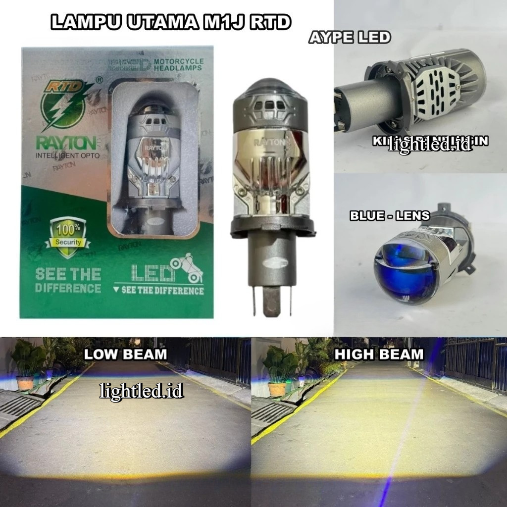 Lampu Utama Mini Biled Projector H4 M1J RTD Rayton Bluelens 50 Watt Kipas Pendingin