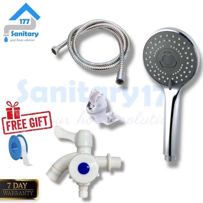 Paket Hand Shower Mandi 5in1 Murah 8110-Kran plastik cabang Kb- HandShower Semprotan Air spray 10CM 