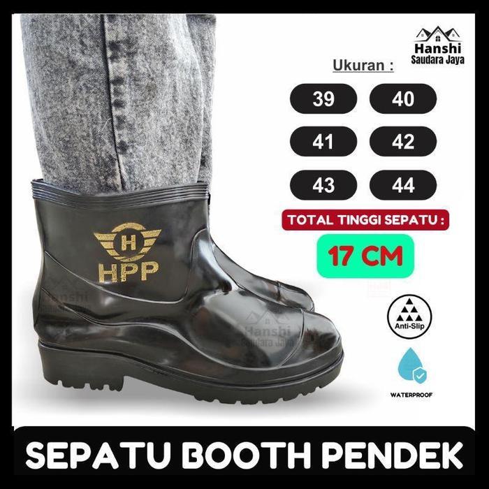 Sepatu Boots Pendek Kecil Hitam Mengkilap / Sepatu Booth Karet pendek mini / Safety Boot - 43