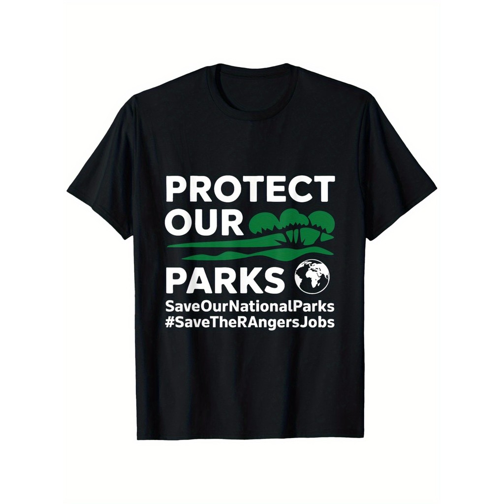 Lindungi Taman Kita, Selamatkan Pekerjaan Penjaga Hutan Kita # - Kaos Motif 100% Katun Unisex, Hitam