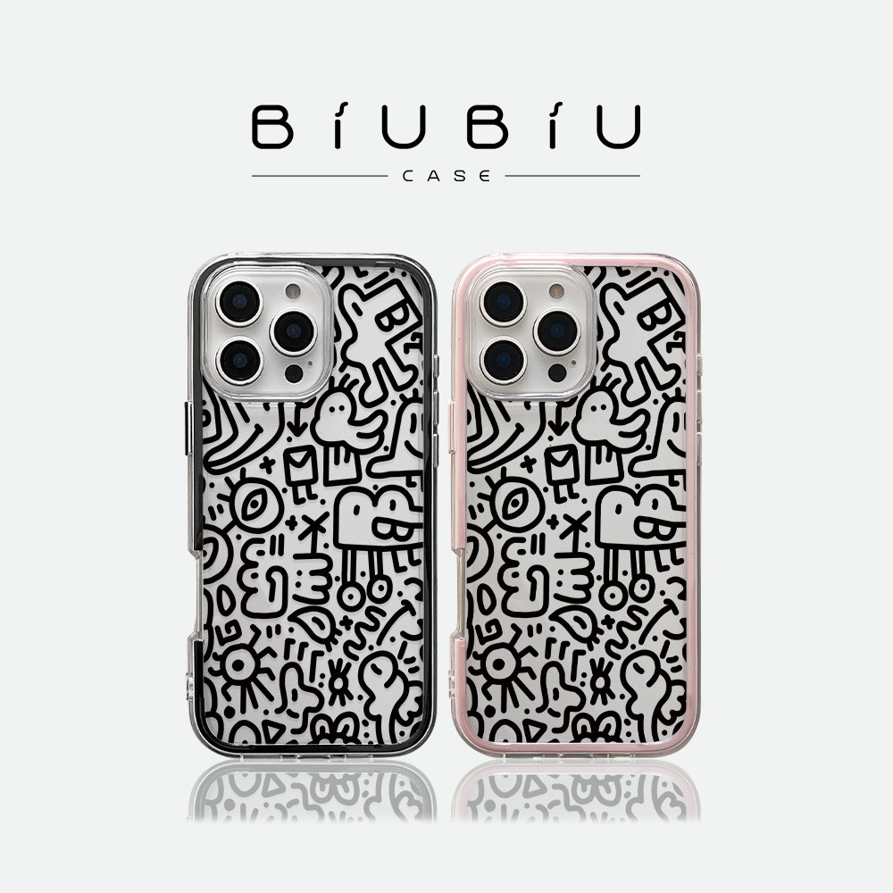 BIUBIU Second Generation Transparent Shockproof Phone Case Black White Abstract Graffiti High-Qualit