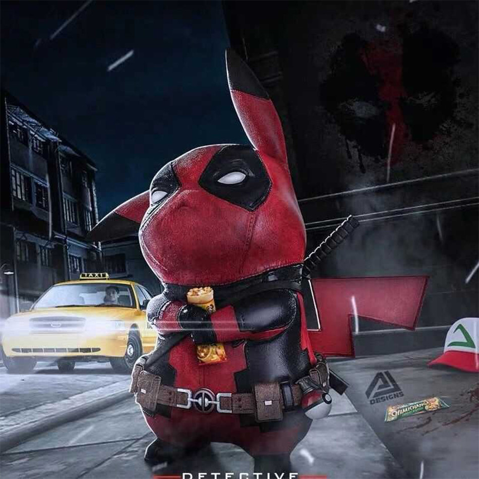 12cm Pikachu Figure Marvel Deadpool Crossover Anime Collectible Model Q Version Pokemon Cosplay Toy 
