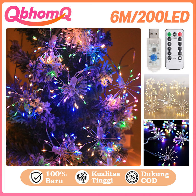 QbhomQ 200LED Lampu Kembang Api USB Lampu Tumblr Kawat Mini Lampu Hias Serbaguna Lampu Ramadan Twink