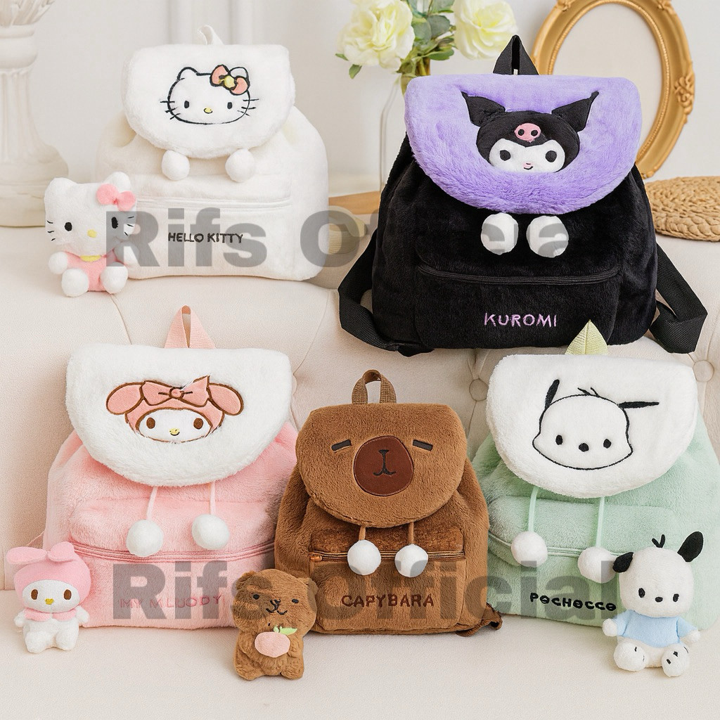 TAS RANSEL SERUT PLUSH BONEKA SANRIO HELLO KITTY KUROMI MY MELODY CAPYBARA BACKPACK MINI AESTHETIC K