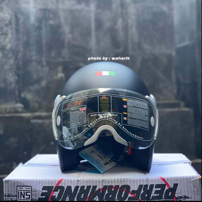 helm vespa italy hitam dop + kaca bogo original - M