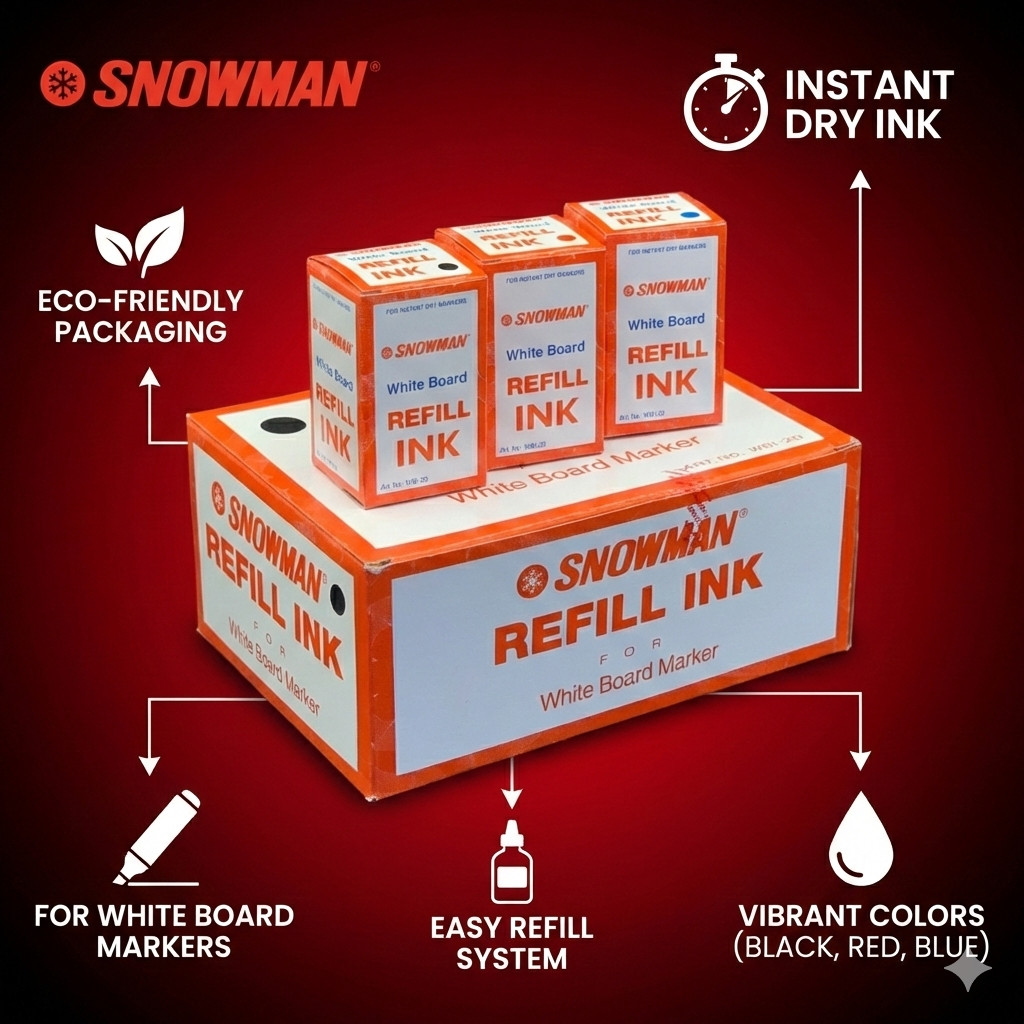 (1 Pack 12 Pcs) Snowman Whiteboard Refill Ink WBI-20 – Tinta Isi Ulang Bisa Hapus Papan Tulis Spidol