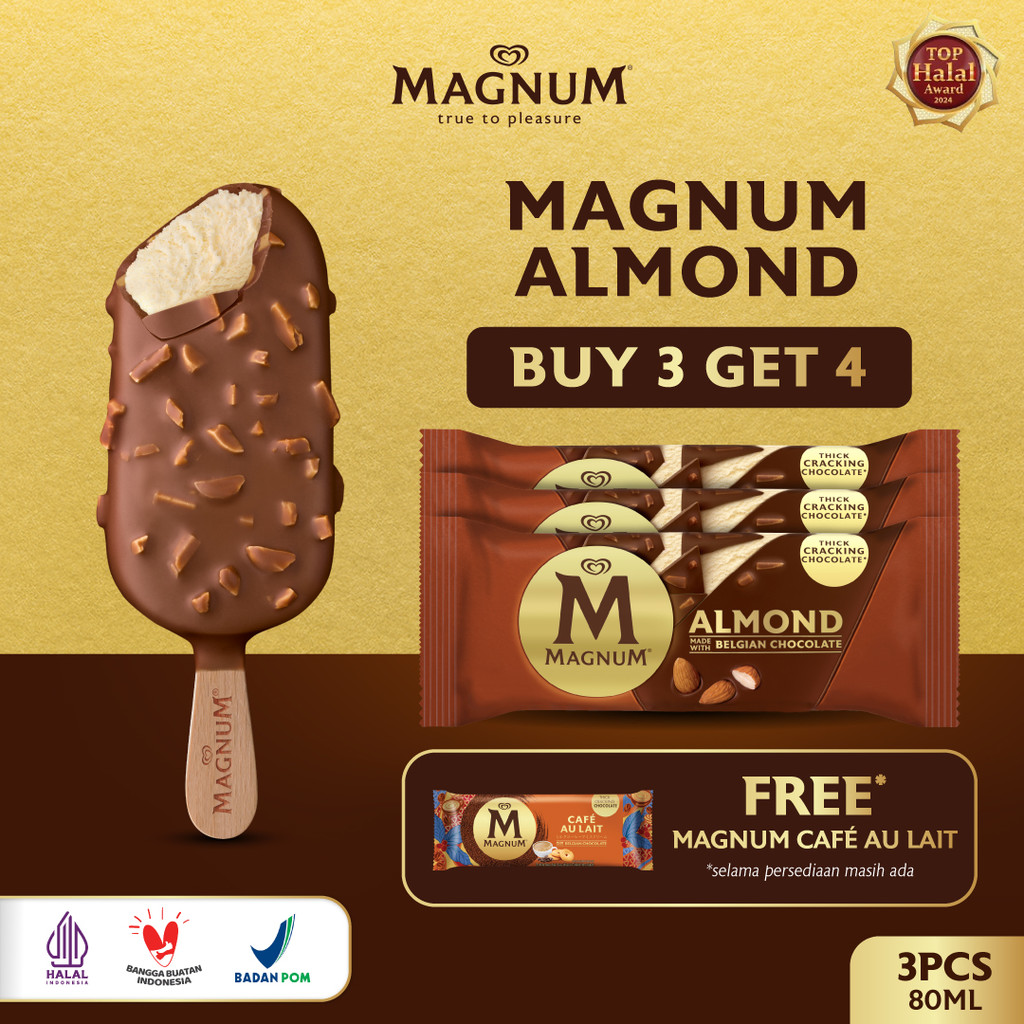 [BUY 3 GET 4] Magnum Vanilla Almond 3 pcs FREE Magnum Café Au Lait - Walls Es Krim / Ice Cream