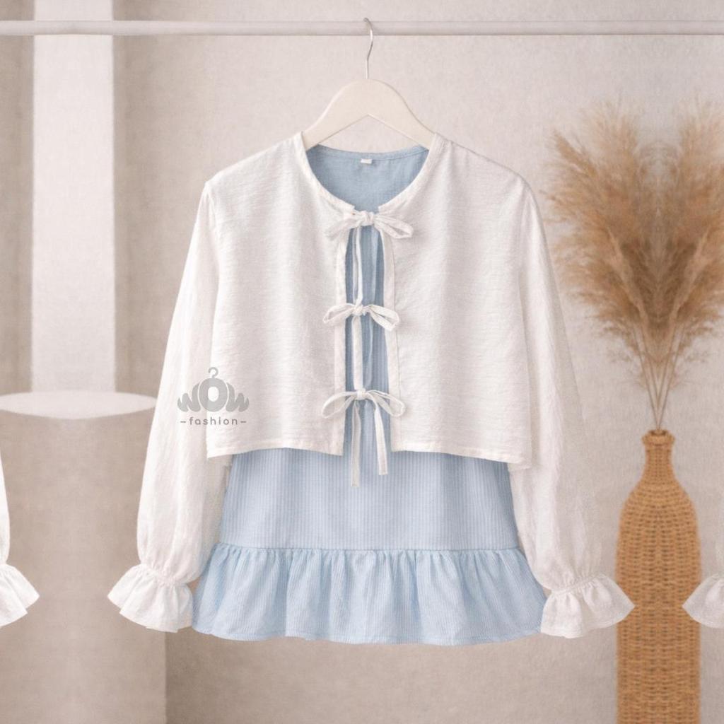 WOW - Wicha Outer Crop Polo Linen Coquette Cardigan Tali Pita