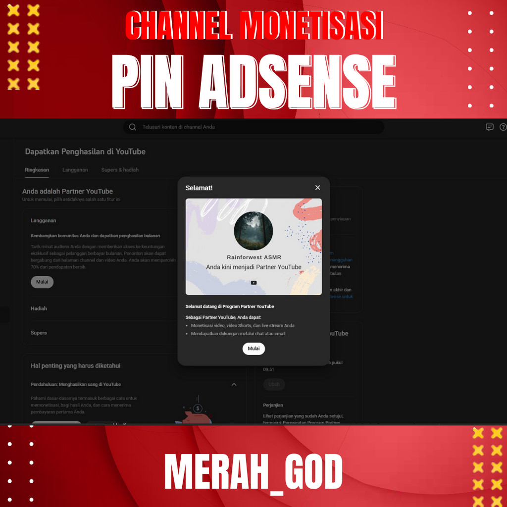 CHANNEL YOUTUBE MONETIASI SUDAH PIN AKUN YT