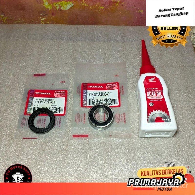 Paket Bearing Laher As Roda Belakang 60/22 + Seal Roda Belakang + Oli Gardan Honda Beat Karbu, Scoop