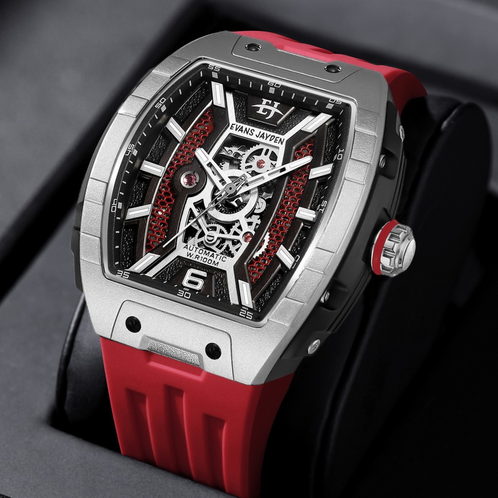 [ PROMO SAAT LIVE ] Evans Jayden Jam Tangan Pria 9610 Rubber Automatic Kaca Sapphire Chrono 5ATM