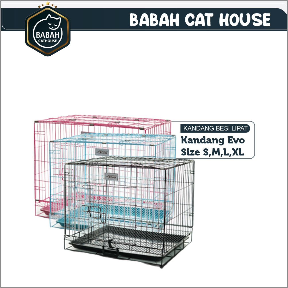 EVO KANDANG BESI LIPAT untuk kucing anjing size s m l xl ukuran jumbo kecil sedang medium besar teba