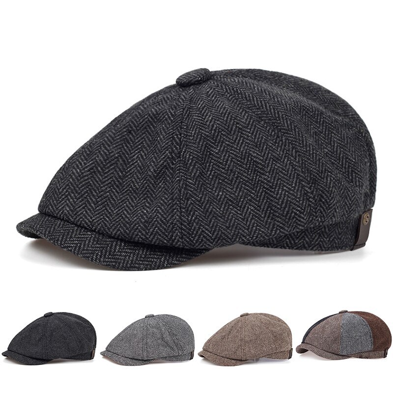 Retro Newsboy Caps Men British Painters Hats Autumn Winter Berets Herringbone Flat Cap Hip Hop Beret
