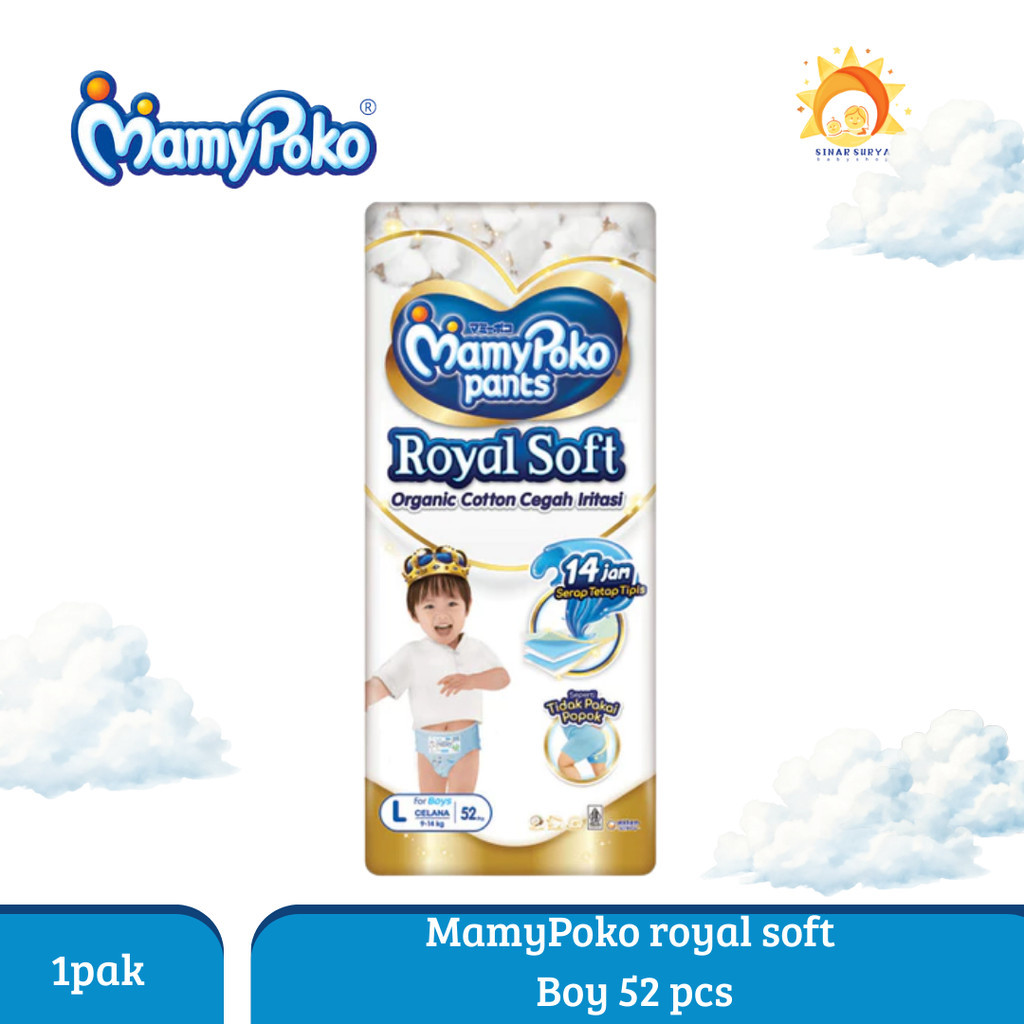 MamyPoko Royal Soft Boy L 52pcs /  Popok Bayi Premium Super Lembut L Isi 52