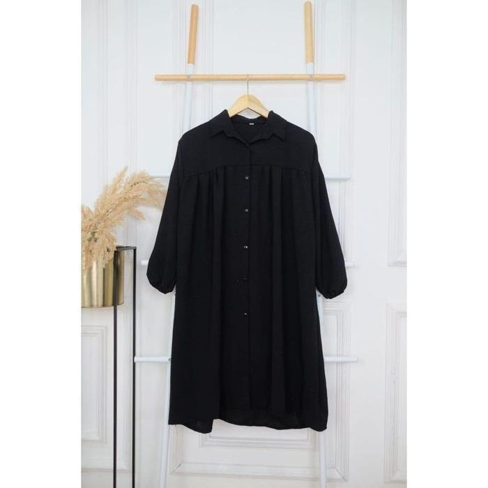 Tunik Polos Jumbo Crincle Airflow Tunik Wanita Atasan Muslim Wanita - Hitam, Fit to XL