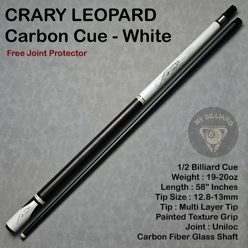 Carbon Cue Crary Leopard Stick Billiard Fiber Glass Graphite 13mm Black - Stik Billiar Karbon Stik K