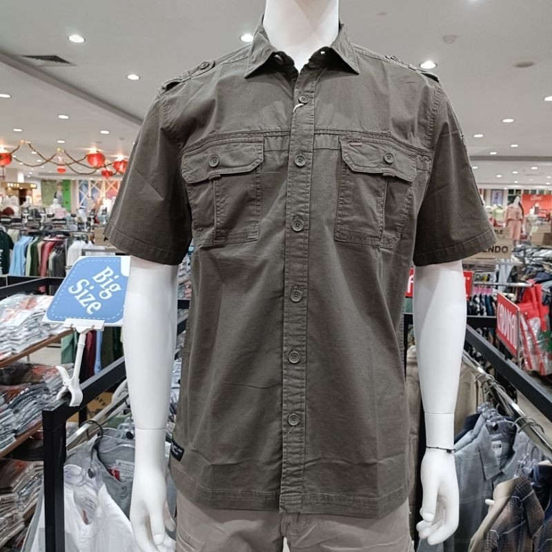BIG SELLE RAHMADAN cardinal cemeja cargo / kemeja taktikal lengan pendek regular fit ukiran M-4XL ( 