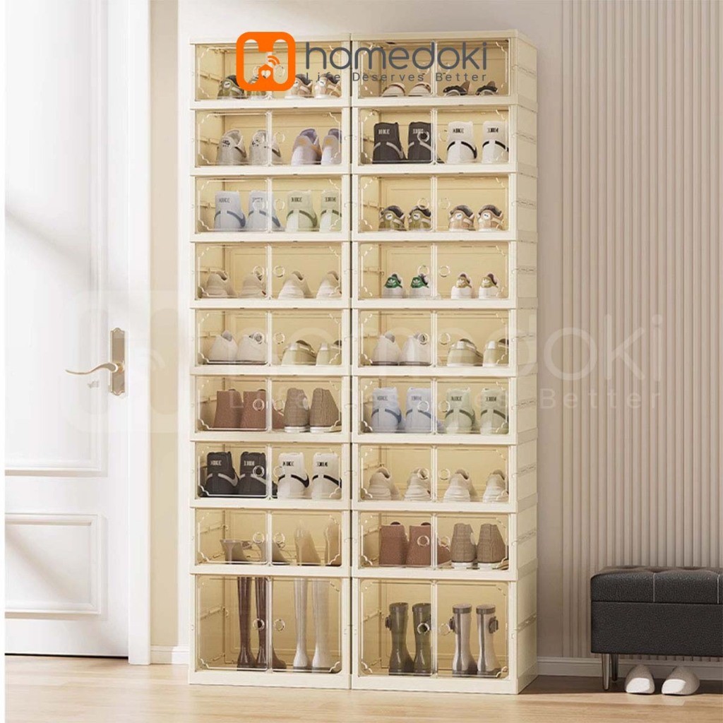 Homedoki Lemari Sepatu Lipat/Lemari Sepatu Plastik/Kabinet Sepatu Serbaguna